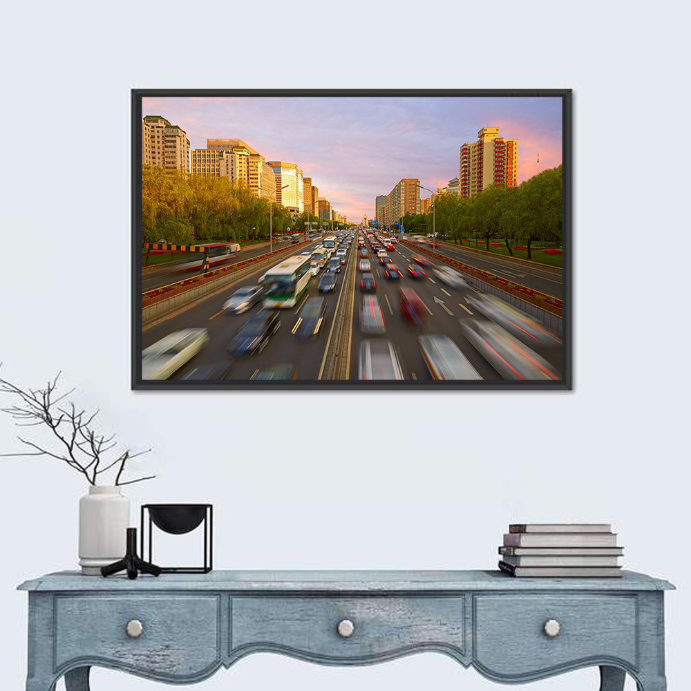 Beijing Sunset Traffic Streaks Wall Art