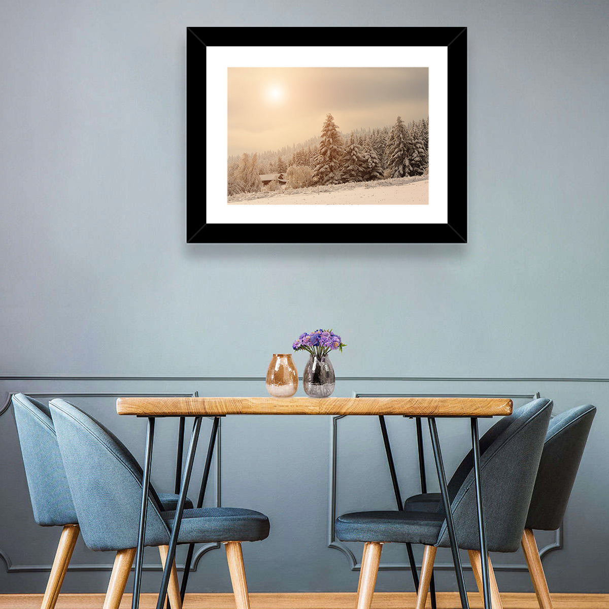 Snowy Pine Forest at Golden Hour Wall Art