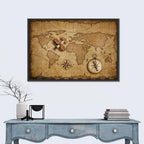 Retro Map with Biplane and Compass Wall Art