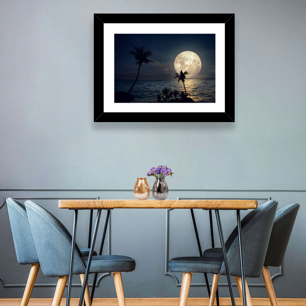 Supermoon Over Tropical Beach Wall Art in a room, landscape