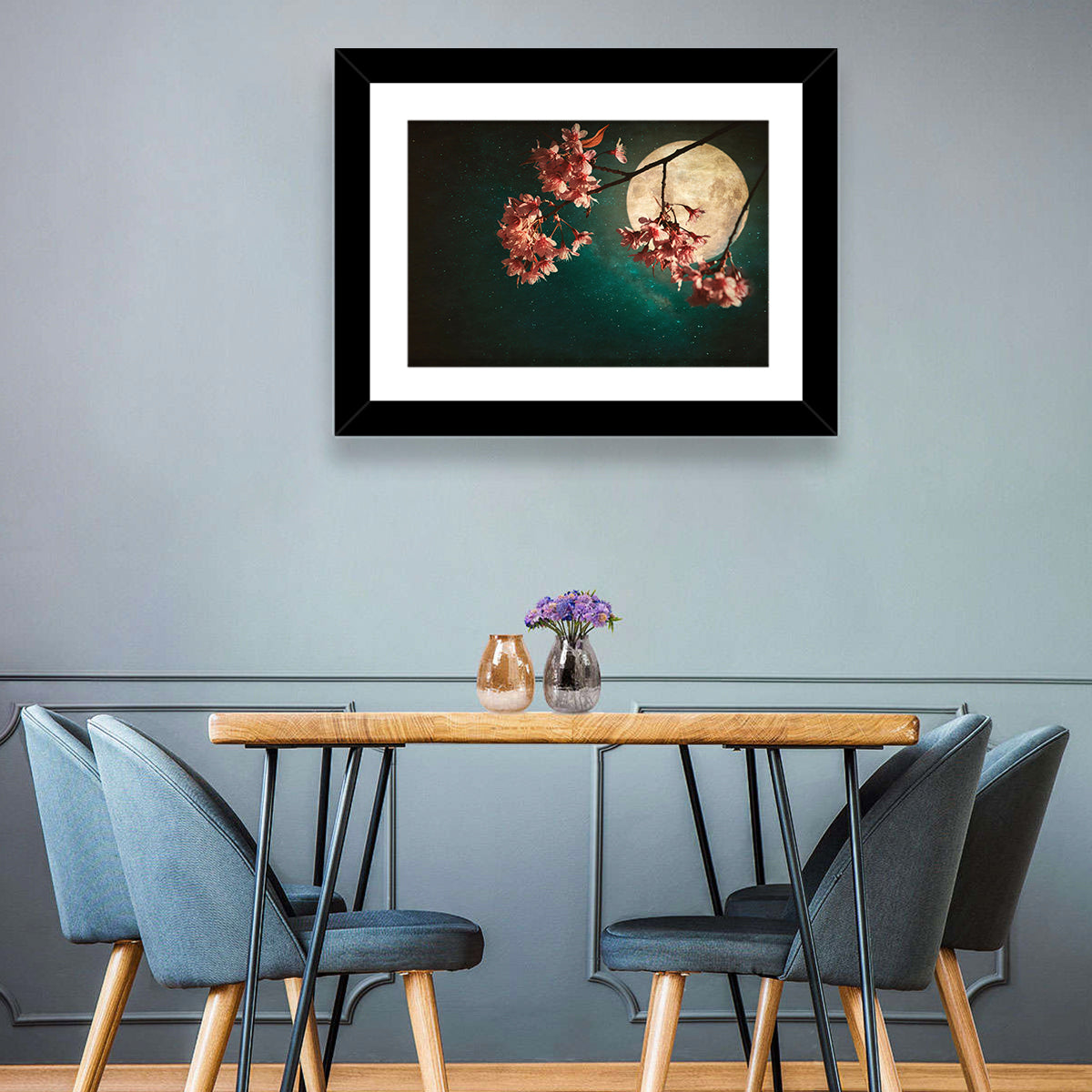 Moonlit Sakura Blossoms Wall Art in a room, landscape
