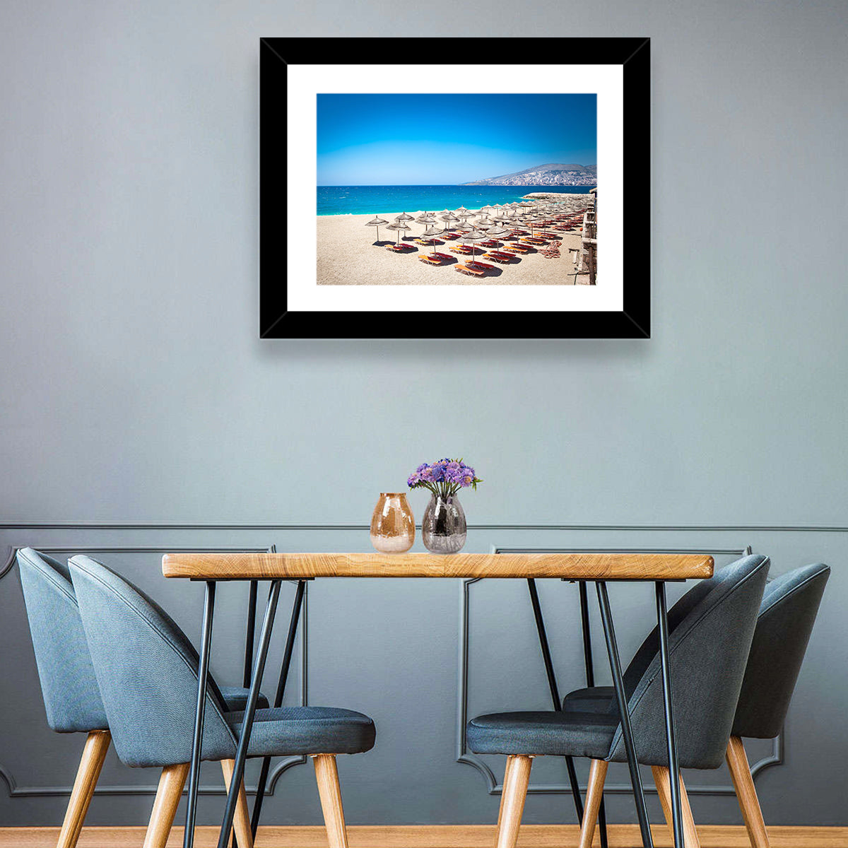 Mango Beach Umbrellas Wall Art in a room, landscape