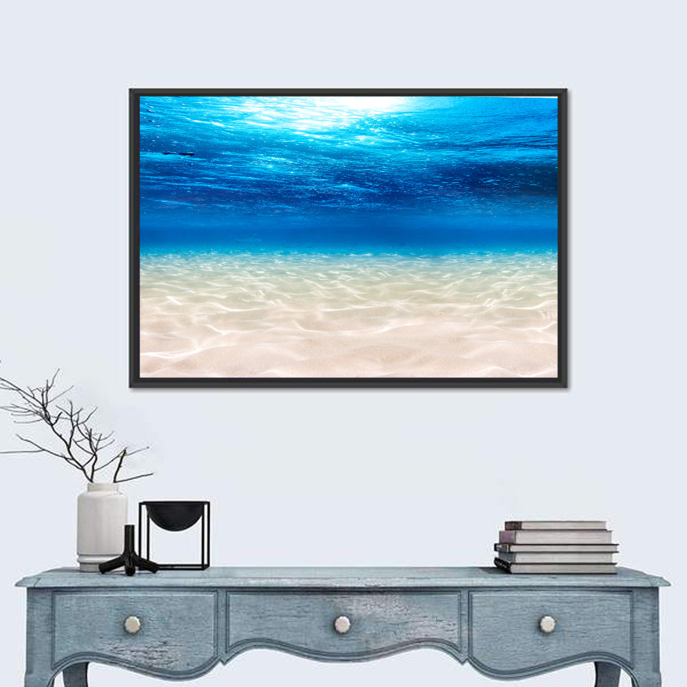 Sunlit Sandy Seabed Wall Art in a room, landscape