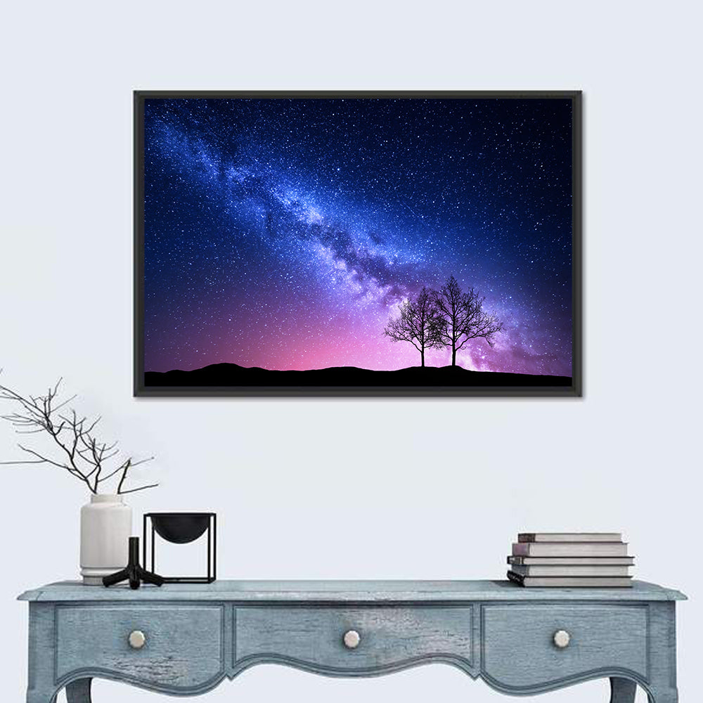 Milky Way Nebula Sky with Silhouetted Trees Wall Art
