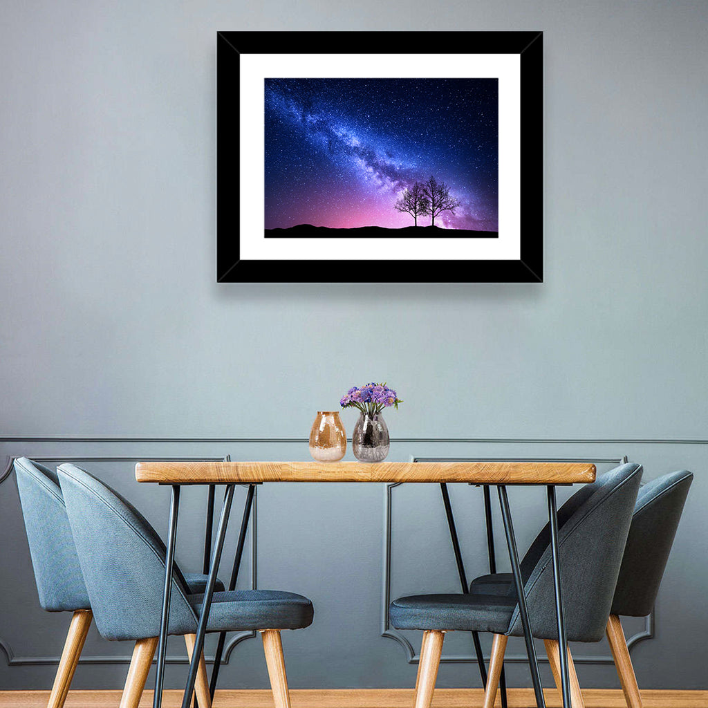 Milky Way Nebula Sky with Silhouetted Trees Wall Art