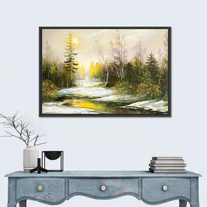 Sunny River Winter Sunrise Wall Art