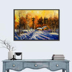 Winter Cottage Sunset Wall Art