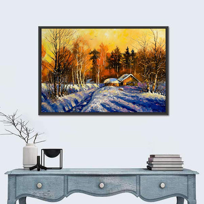 Winter Cottage Sunset Wall Art