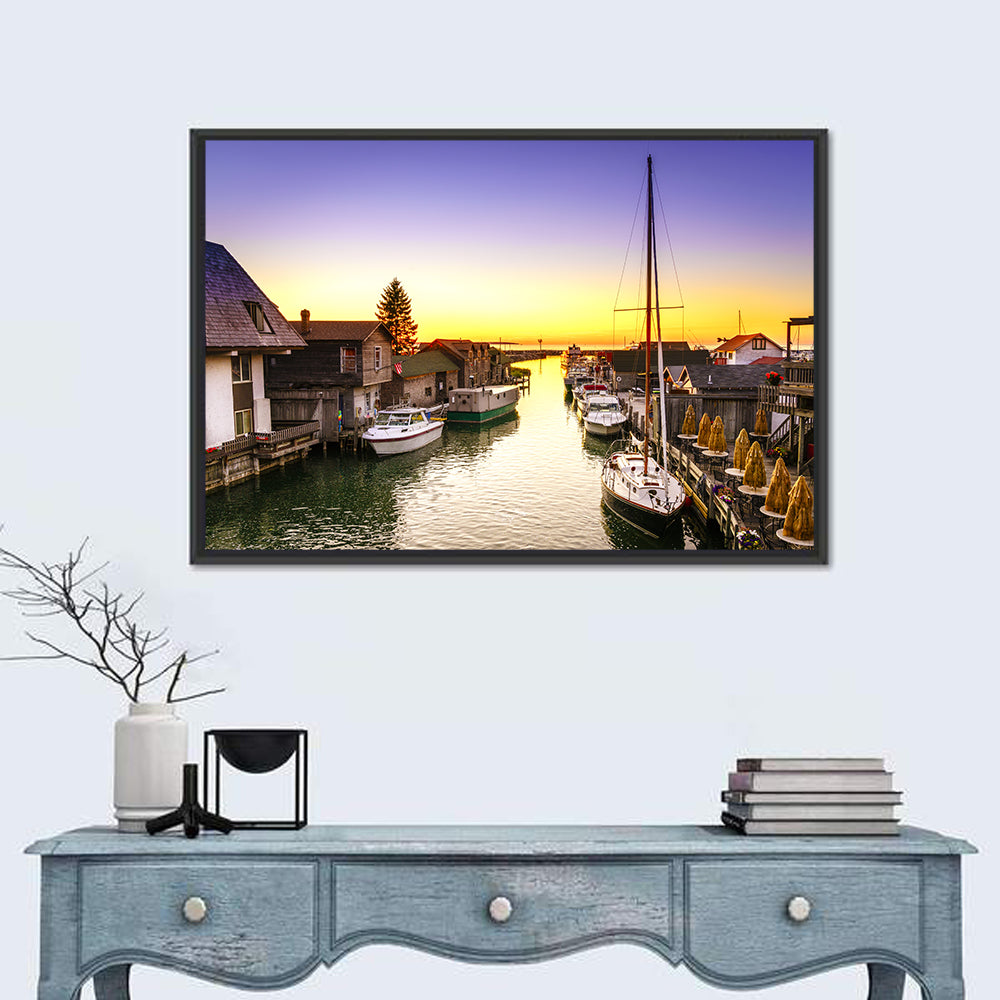 Leland Fishtown Sunset Wall Art in a room, landscape