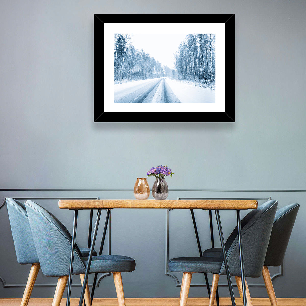 Tire Tracks on Snowy Road Wall Art