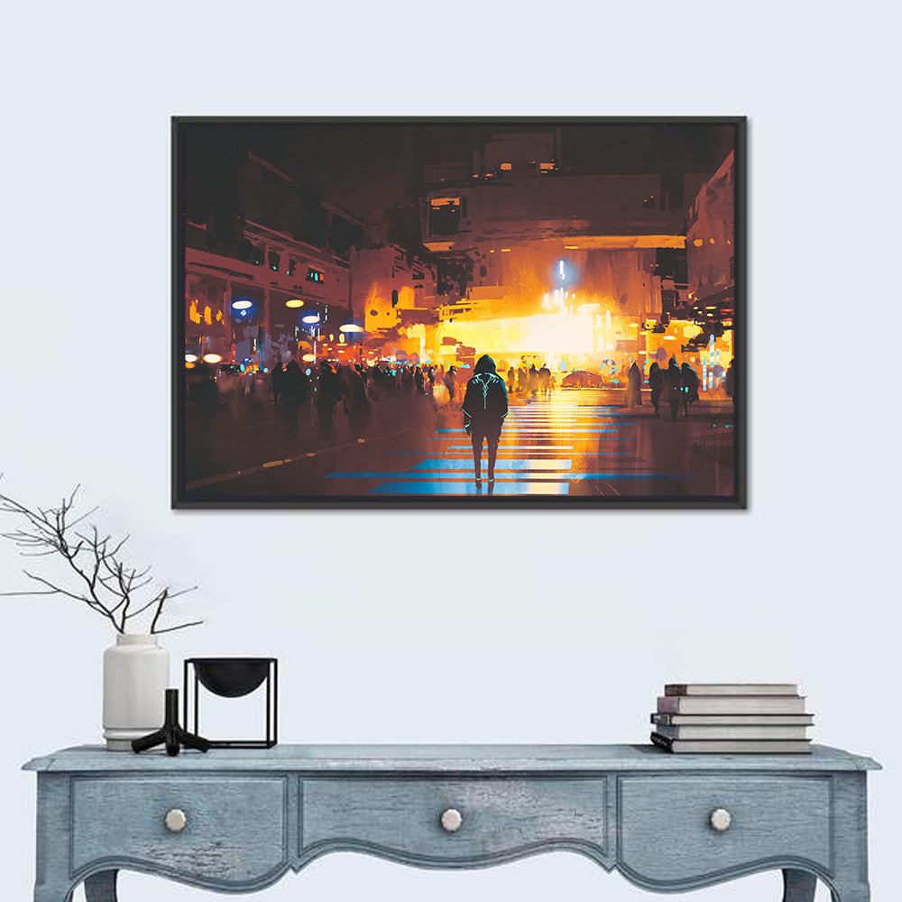 Futuristic Neon Cityscape Wall Art