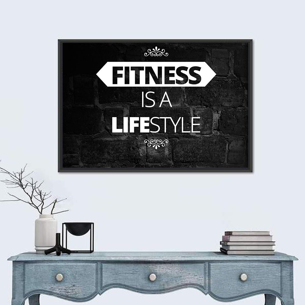 Fitness Is a Lifestyle Brick Quote Wall Art in a room, landscape