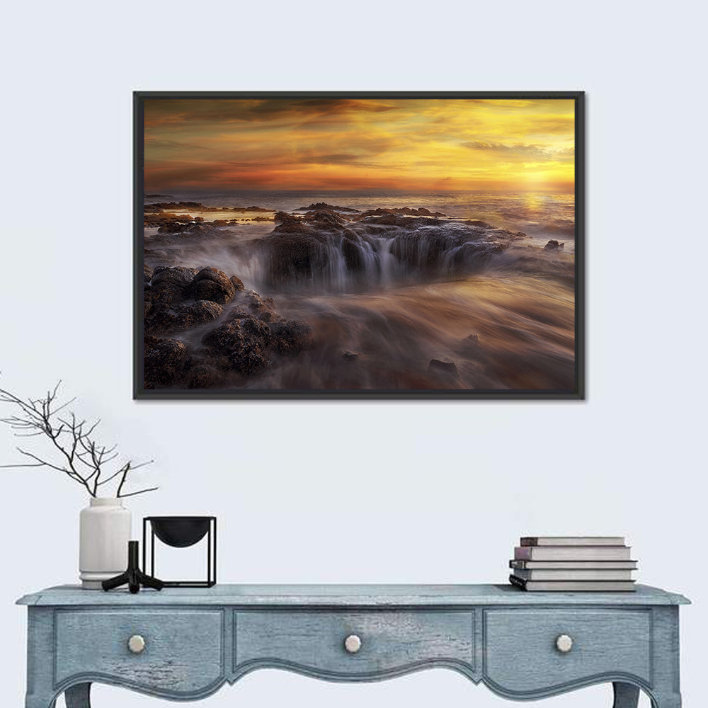 Thors Well at Cooks Chasm Sunset Wall Art in a room, landscape