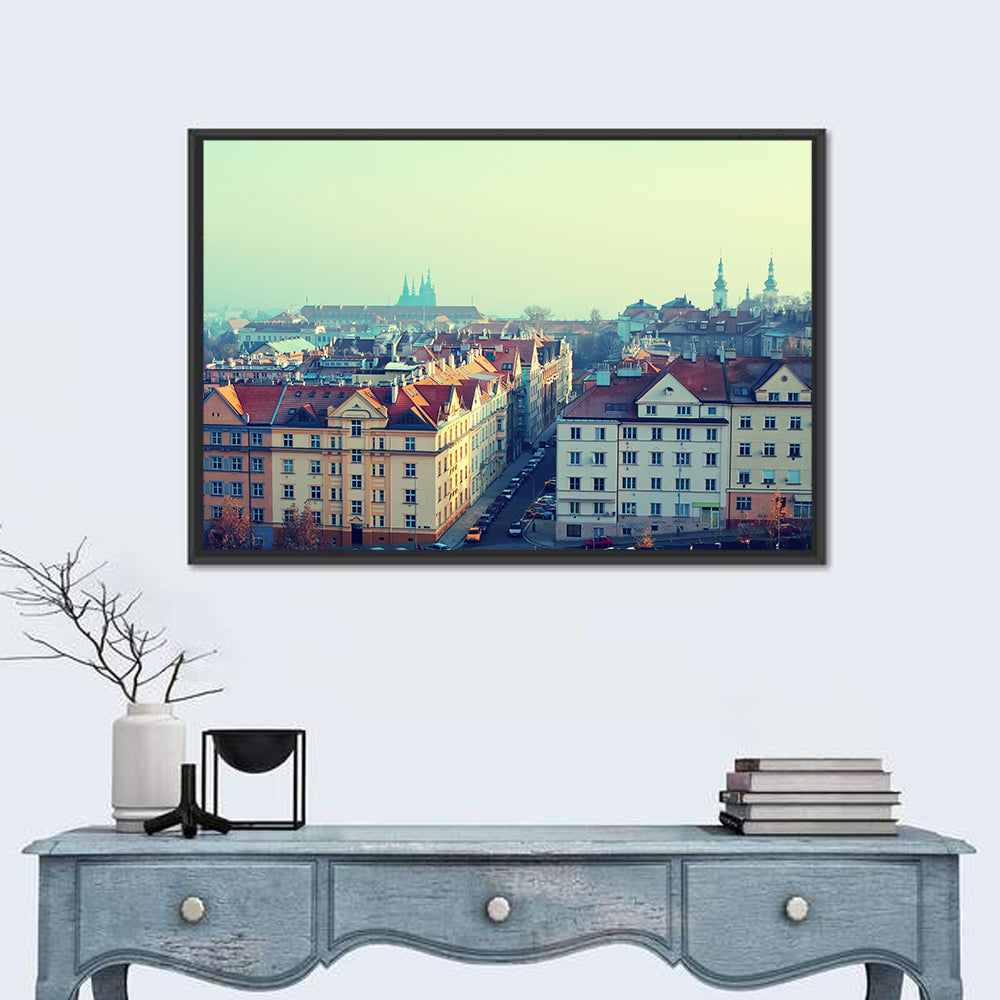 Prague Rooftops with St. Vitus Cathedral Wall Art in a room, landscape