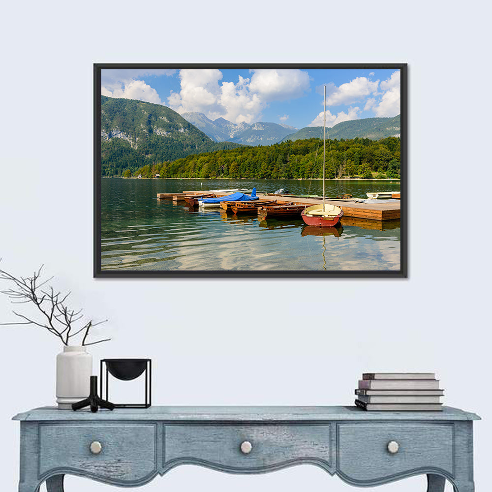 Lake Bohinj Dock View Wall Art in a room, landscape
