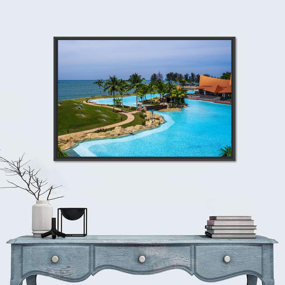 Tiered Resort Pool Horizon Wall Art in a room, landscape