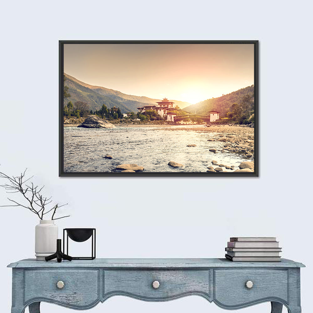 Punakha Dzong at Golden Hour Wall Art in a room, landscape