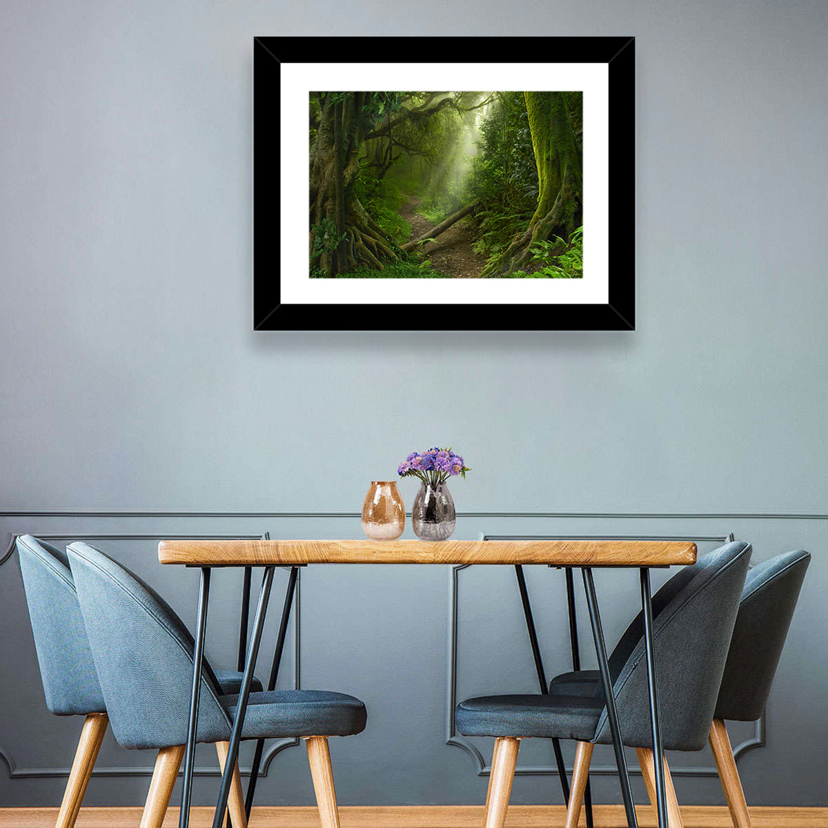 Moss-covered Rainforest Path Wall Art in a room, landscape