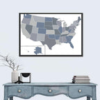 Minimalist USA Map in Blue and Grey Wall Art