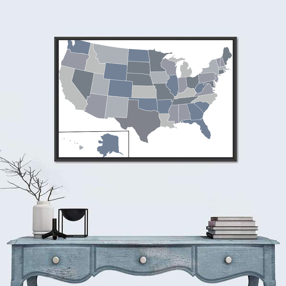 Minimalist USA Map in Blue and Grey Wall Art