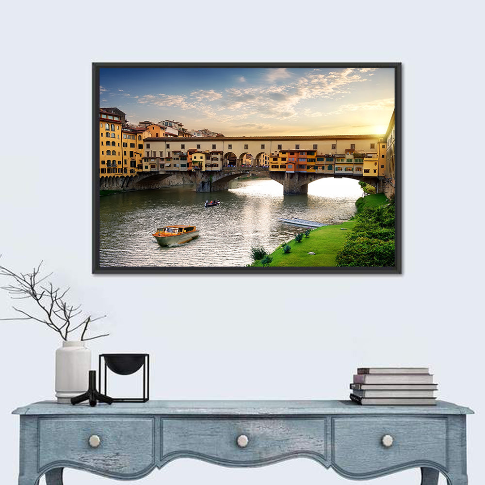 Ponte Vecchio at Golden Hour Wall Art in a room, landscape