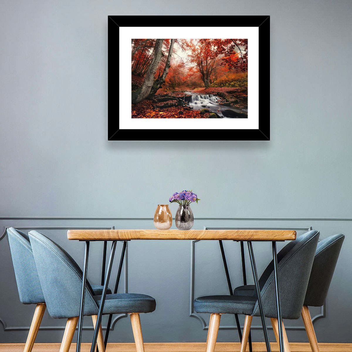 Autumn Forest Stream with Footbridge Wall Art