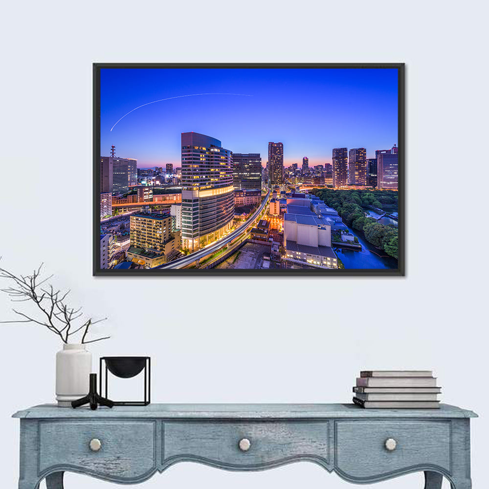 Tokyo Monorail Light Trails at Twilight Wall Art in a room, landscape