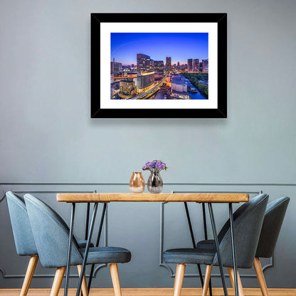Tokyo Monorail Light Trails at Twilight Wall Art