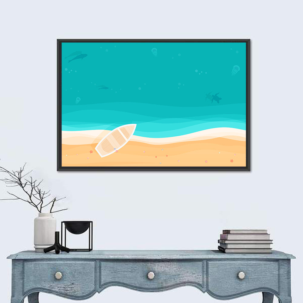 Sandy Beach Aerial Illustration Wall Art in a room, landscape