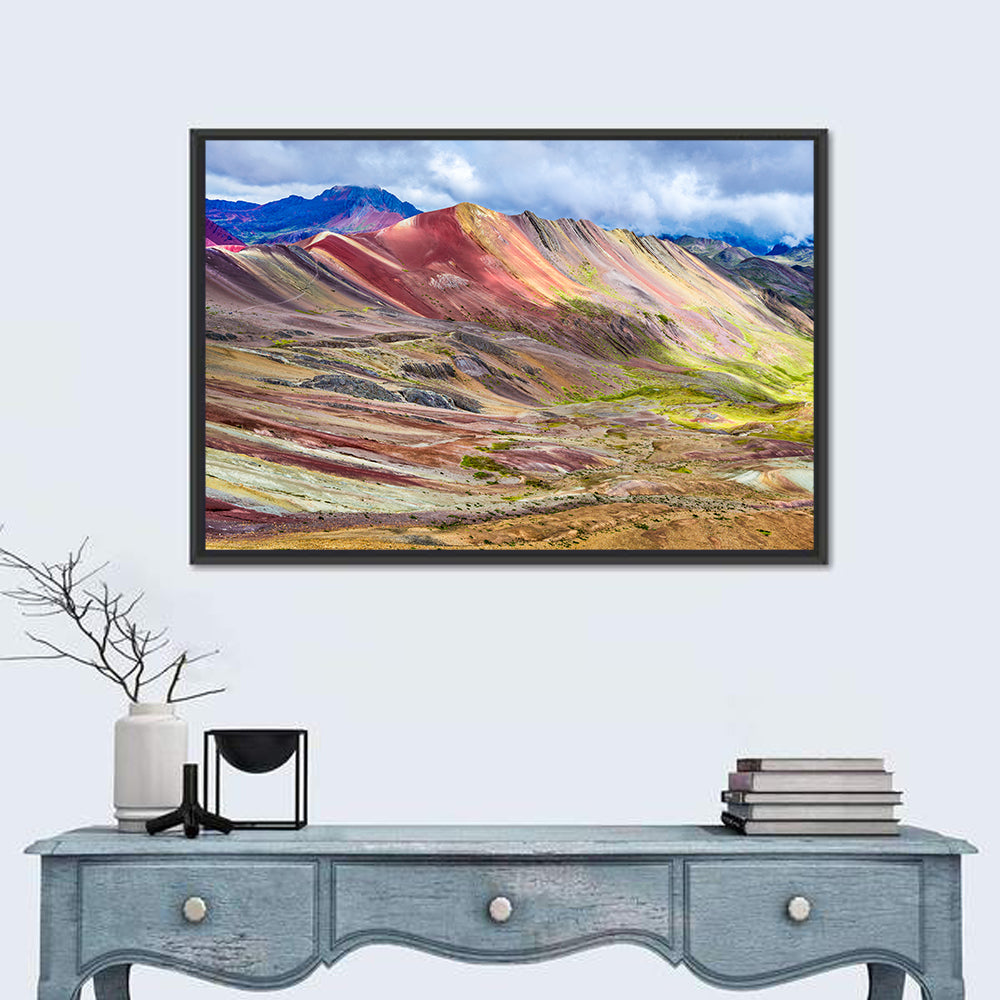 Vinicunca Rainbow Mountain Peru Wall Art in a room, landscape