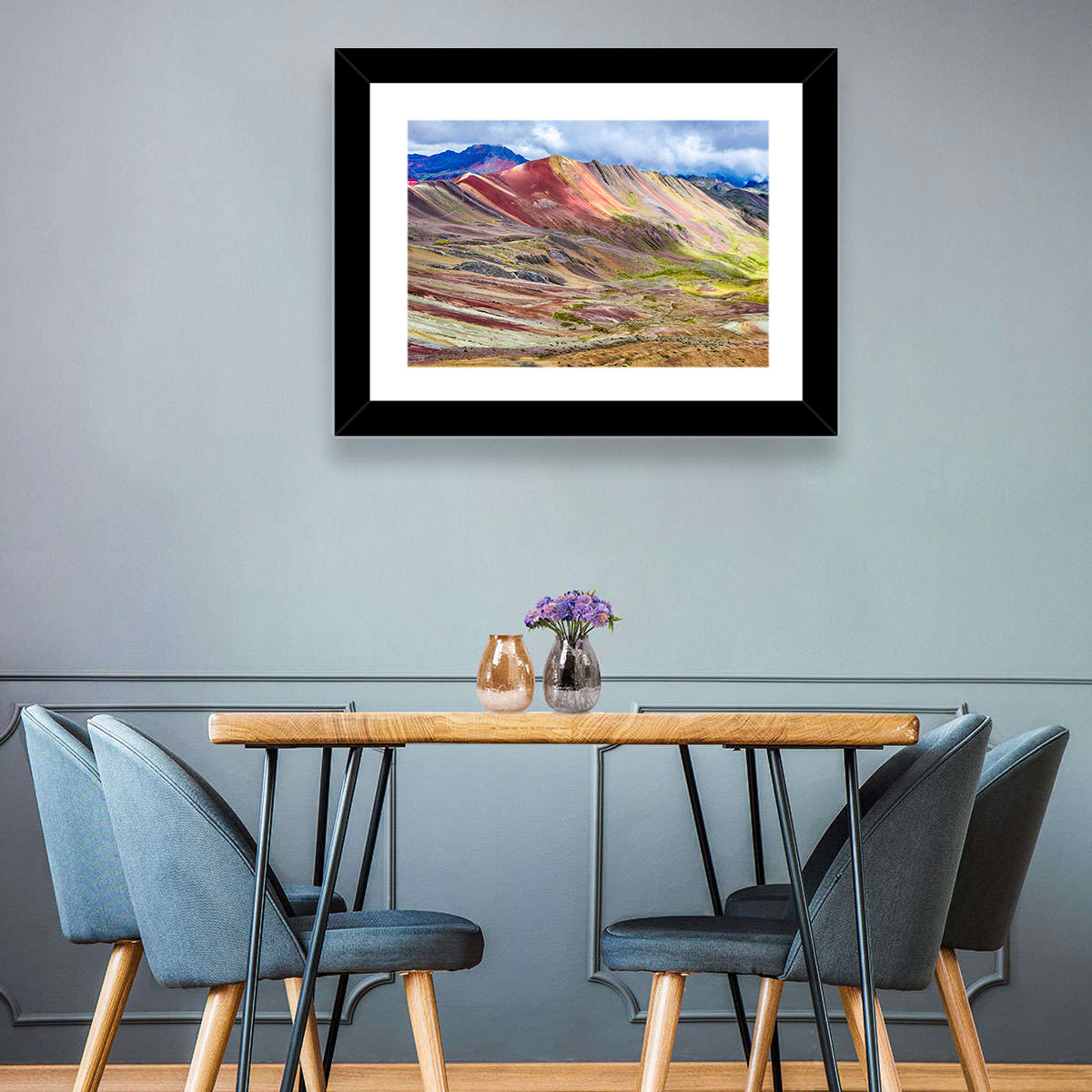 Vinicunca Rainbow Mountain Peru Wall Art in a room, landscape