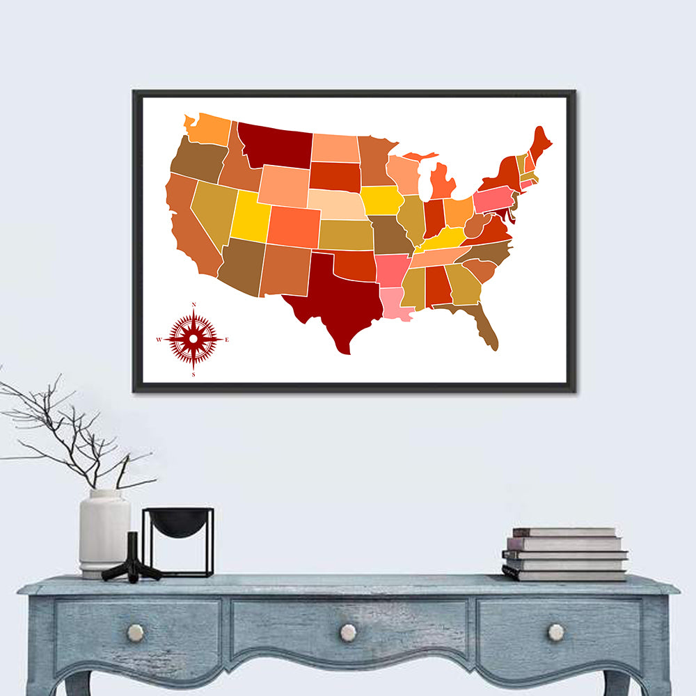 Stylized United States Map Wall Art in a room, landscape