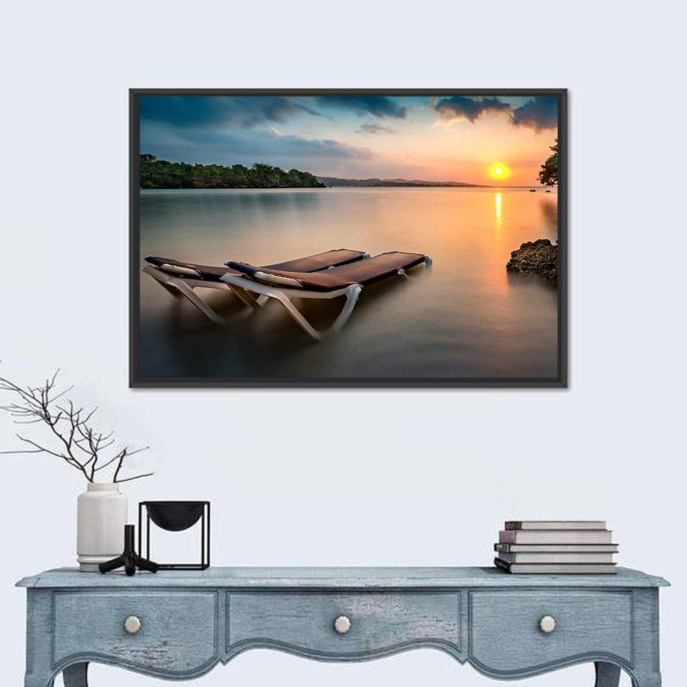 Sunset Over Coastal Lounge Chairs Wall Art