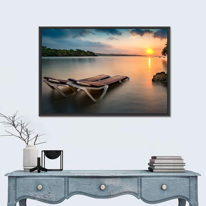 Sunset Over Coastal Lounge Chairs Wall Art