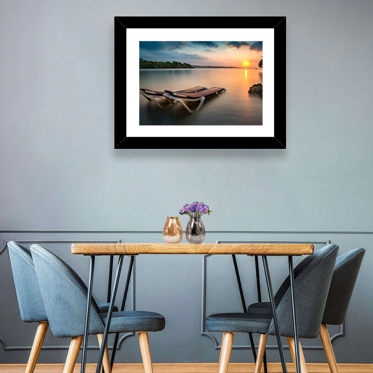 Sunset Over Coastal Lounge Chairs Wall Art