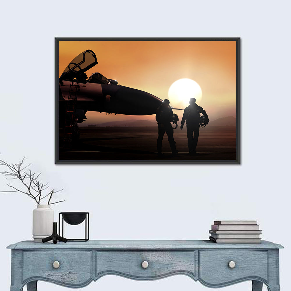 Pilots and Supersonic Jet at Sunset Wall Art in a room, landscape