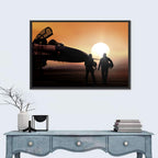 Pilots and Supersonic Jet at Sunset Wall Art