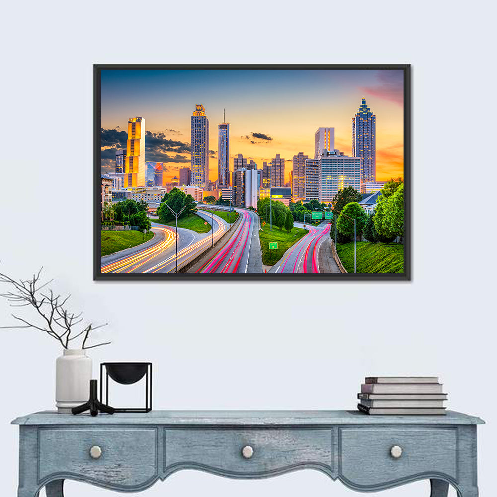 Atlanta Skyline at Dusk Wall Art in a room, landscape