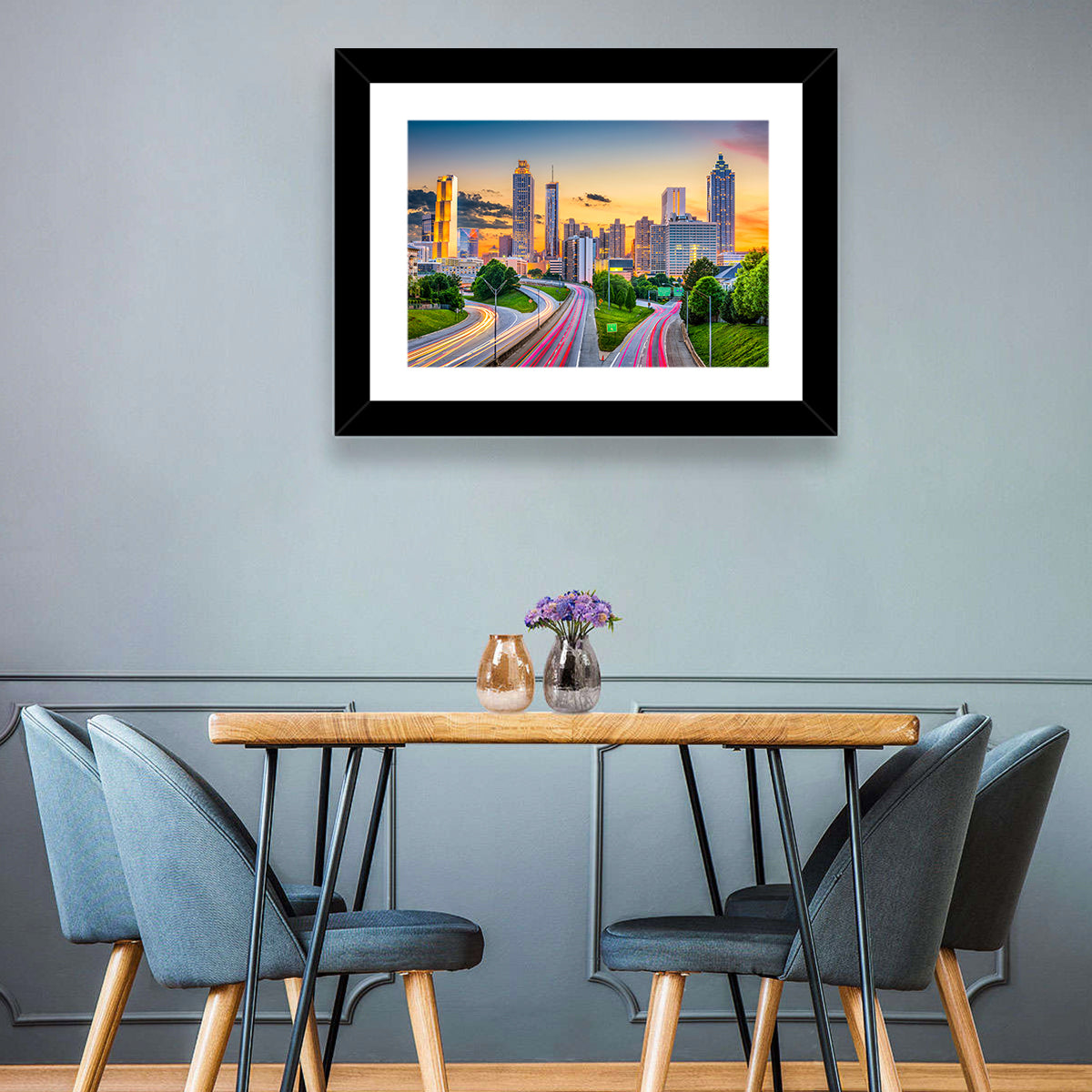 Atlanta Skyline at Dusk Wall Art in a room, landscape