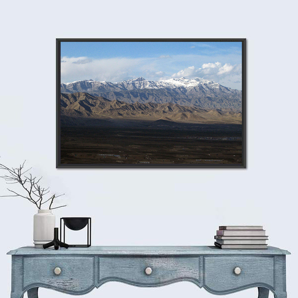 Snow-capped Afghan Mountains Wall Art in a room, landscape