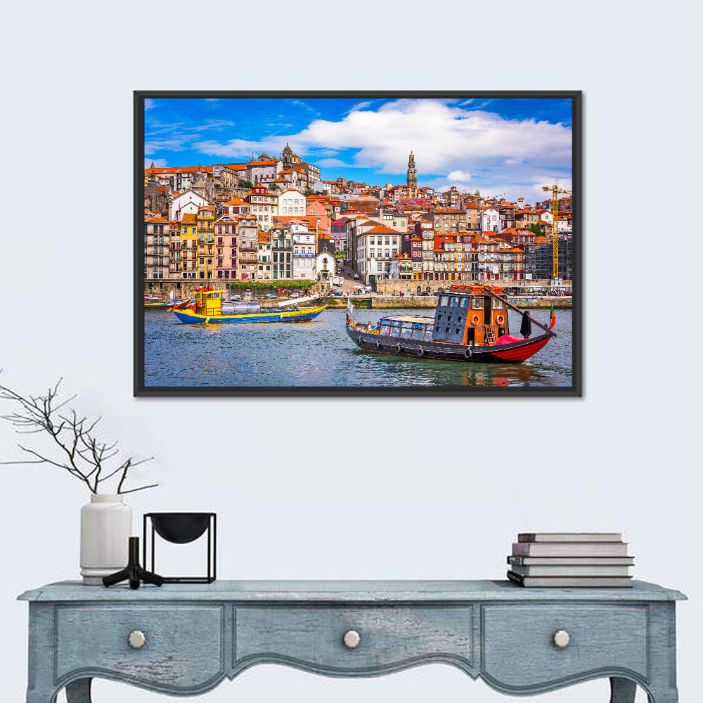 Porto Old Town Douro Riverfront Wall Art in a room, landscape