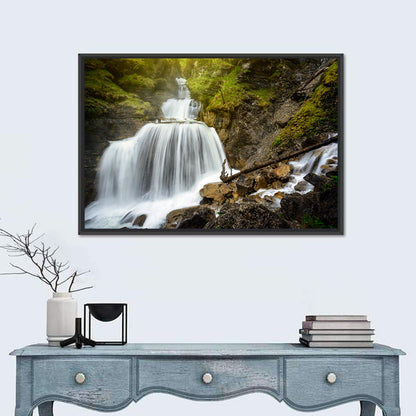 White Cascade Over Mossy Rocks Wall Art