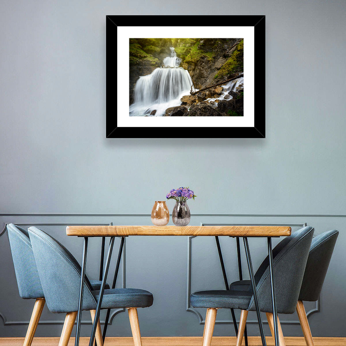White Cascade Over Mossy Rocks Wall Art