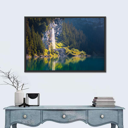 Lake Oeschinen Waterfall Reflection Wall Art