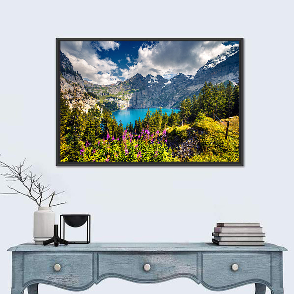 Oeschinensee Summer Landscape Wall Art in a room, landscape