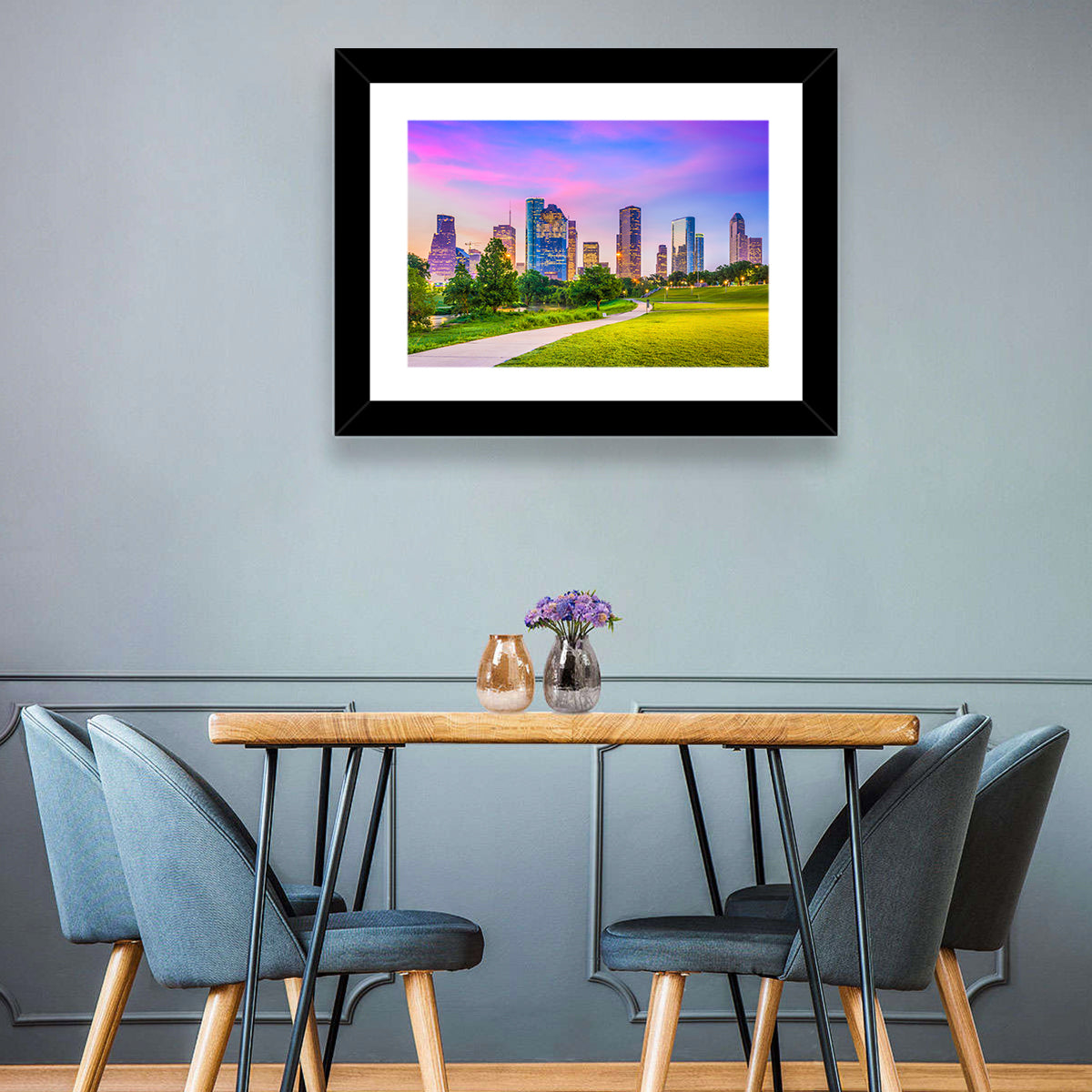 Houston Skyline at Dusk Wall Art in a room, landscape