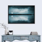 Moonlit Flock Over Lake Wall Art