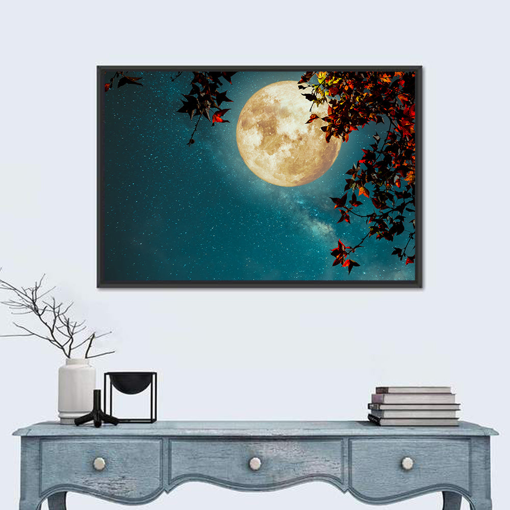 Autumn Moon with Milky Way Wall Art in a room, landscape