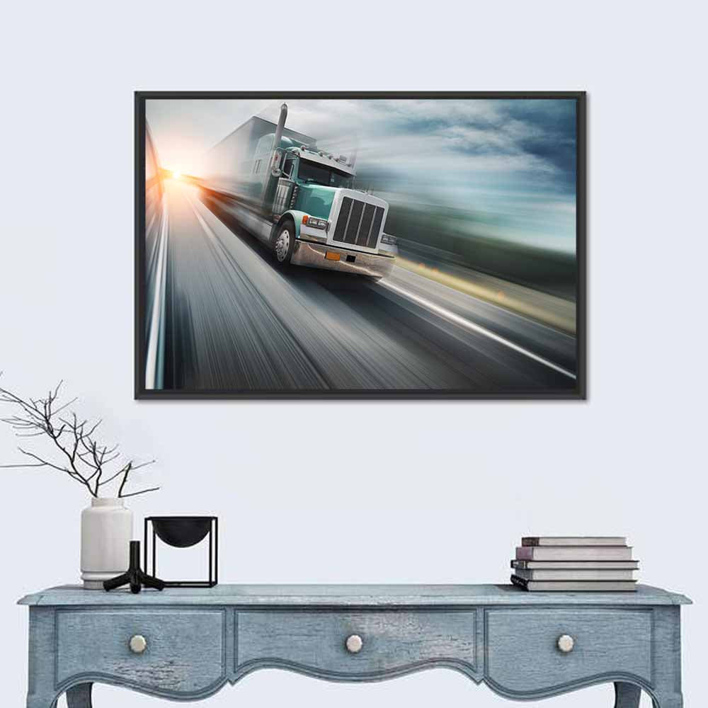 American Semi Truck in Motion Wall Art