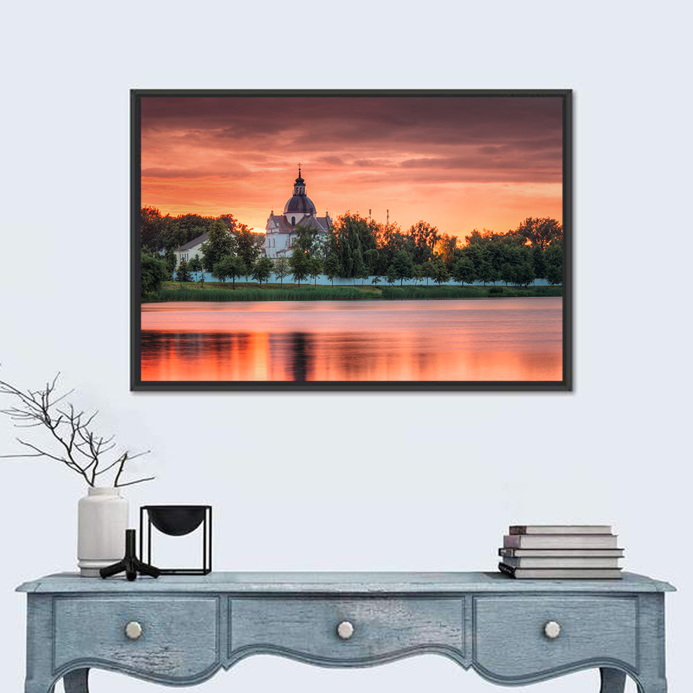 Corpus Christi Church Sunset Reflection Wall Art in a room, landscape